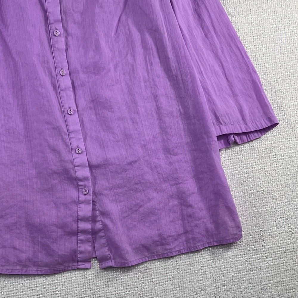 LOFT Purple Band Collar Button Down Blouse 3/4 Sleeve Pleated Yoke Size M - Picture 4 of 10
